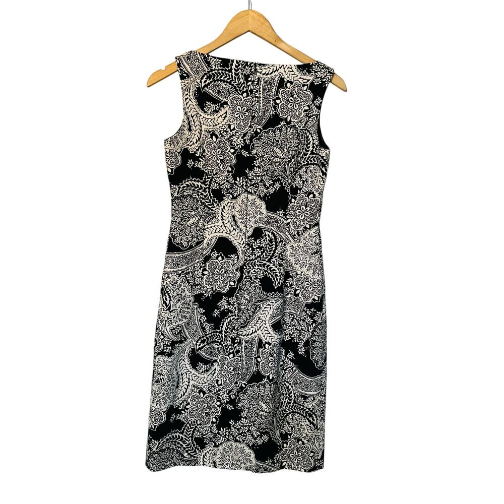 David Meister Black White Paisley Print Sleeveless Sheath Dress Size 2 - Picture 2 of 7